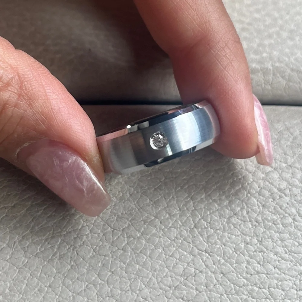New dome 8mm CZ Tungsten Wedding Ring sizes 9 - 12